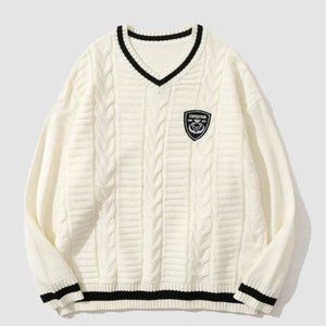 Beige Medium College V-neck Sweater